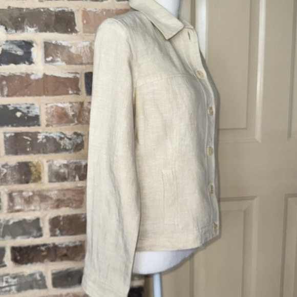 Magaschoni Linen Cropped Button-Front Jacket Shirt Pale Cream Yellow Lined Sz 6 - Picture 2 of 14